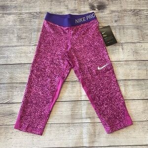 Nike Pro Capri Purple Pink NWT Dri-Fit Girls Size Small Print